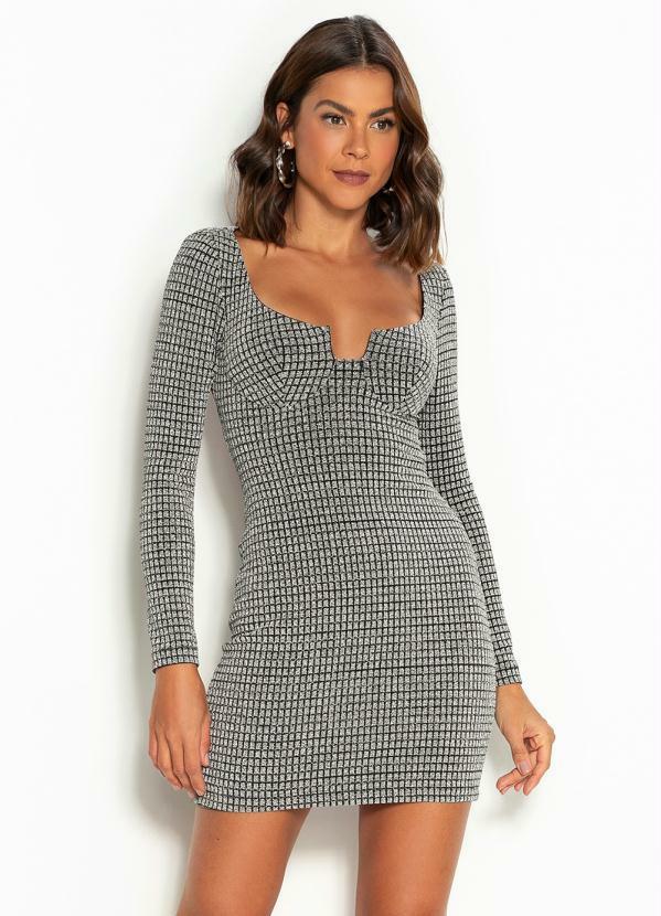 Colcci - Vestido Curto Metalizado de Lurex Prata
