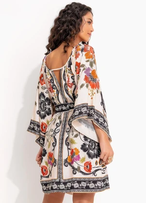 Farm - Vestido Curto Mg Flor de Fita Bege - FARM