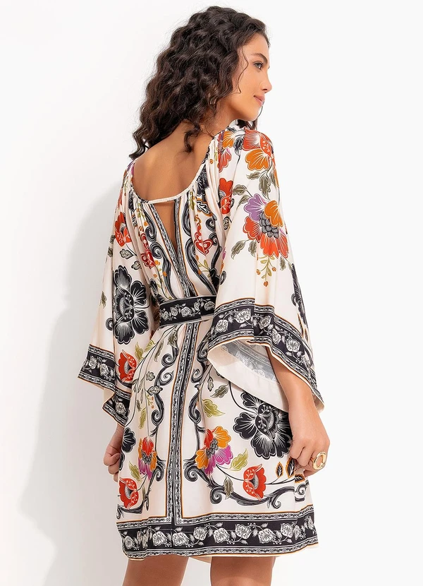 Farm - Vestido Curto Mg Flor de Fita Bege 2