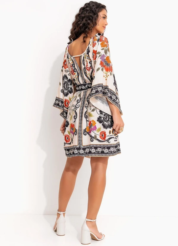 Farm - Vestido Curto Mg Flor de Fita Bege 4