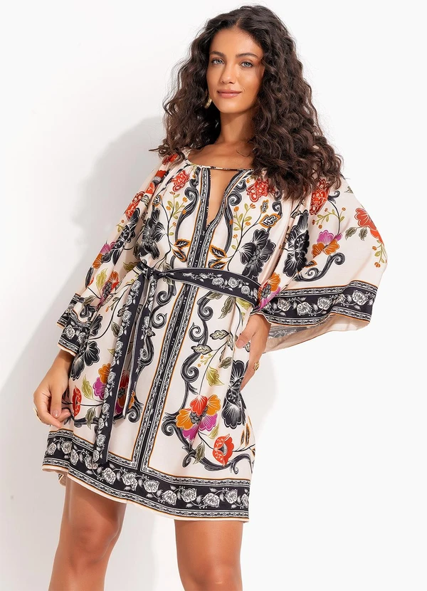 Farm - Vestido Curto Mg Flor de Fita Bege 6