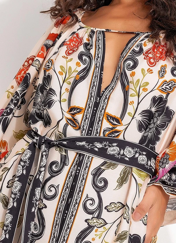 Farm - Vestido Curto Mg Flor de Fita Bege 7