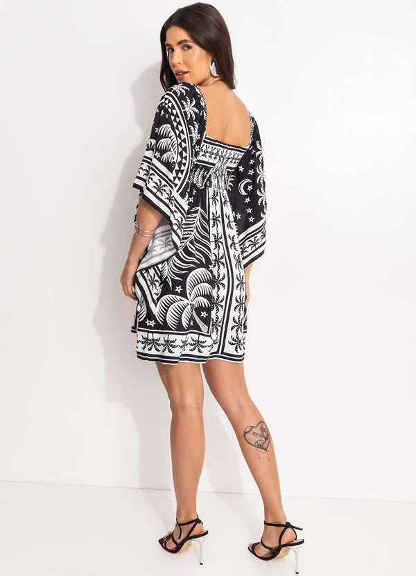 Farm - Vestido Curto Mg Kimono Coqueiral Preto 5