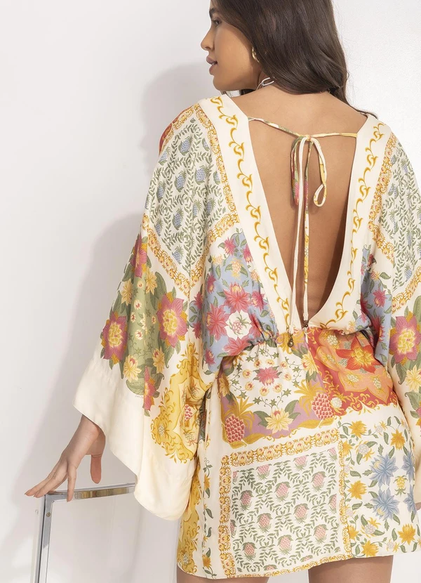 Farm - Vestido Curto Mg Lenço Amalfi Bege 2