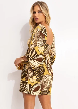 Farm - Vestido Curto Mistura de Caju Amarelo - FARM