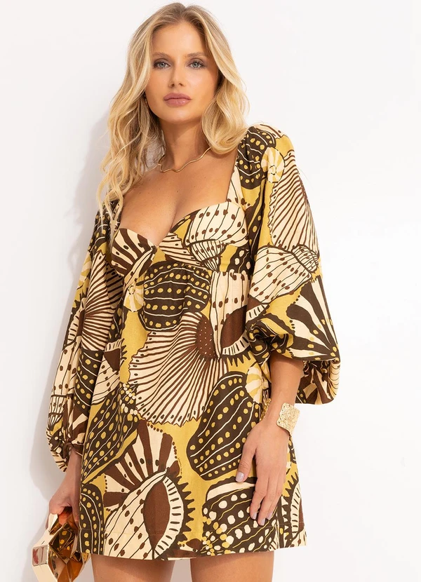 Farm - Vestido Curto Mistura de Caju Amarelo 7