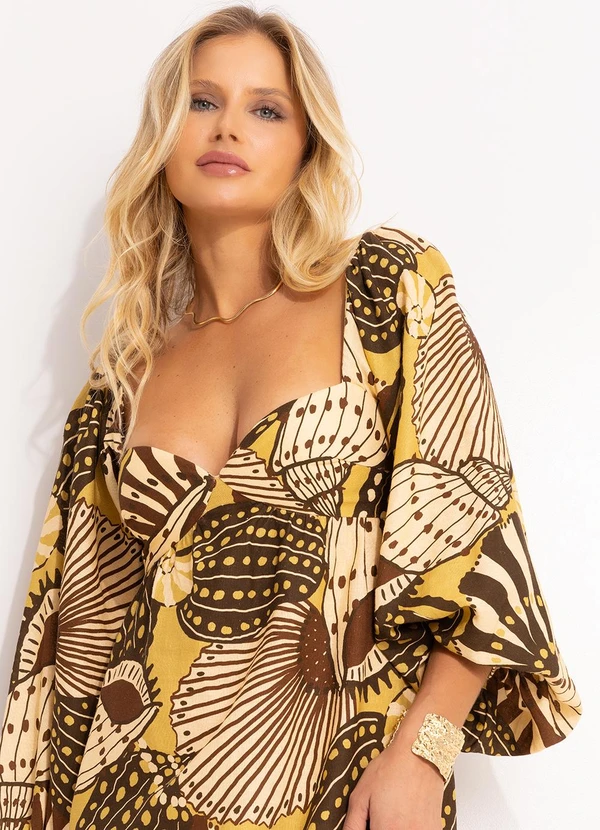 Farm - Vestido Curto Mistura de Caju Amarelo 8