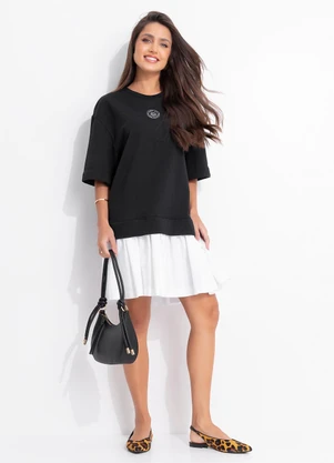 Farm - Vestido Curto Moletom Bordado Preto - FARM