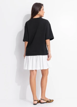 Farm - Vestido Curto Moletom Bordado Preto - FARM