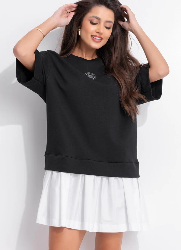 Farm - Vestido Curto Moletom Bordado Preto 3