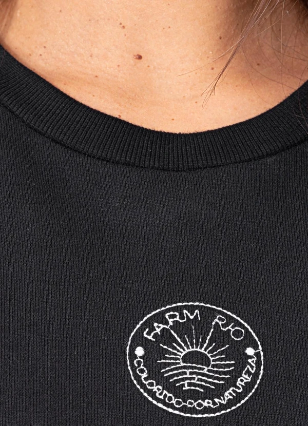 Farm - Vestido Curto Moletom Bordado Preto 5