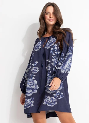 Farm - Vestido Curto Nara Floral Azul - FARM