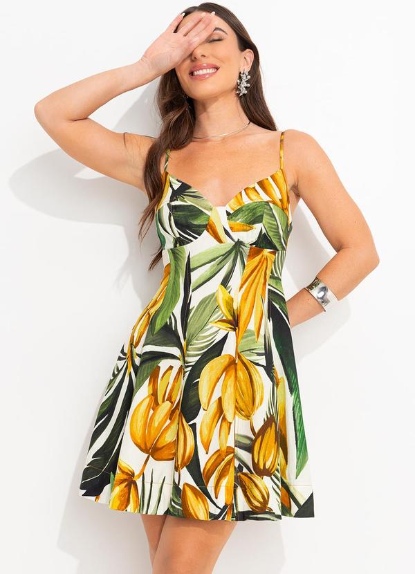 Farm - Vestido Curto Nesgado Bananarte Verde