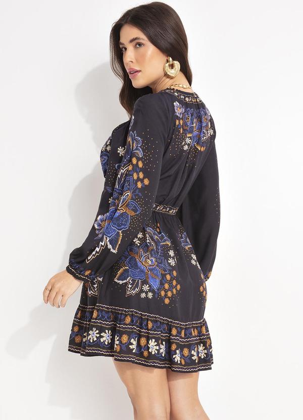 Farm - Vestido Curto Noite Florida Preto 2