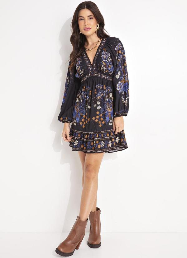 Farm - Vestido Curto Noite Florida Preto 3