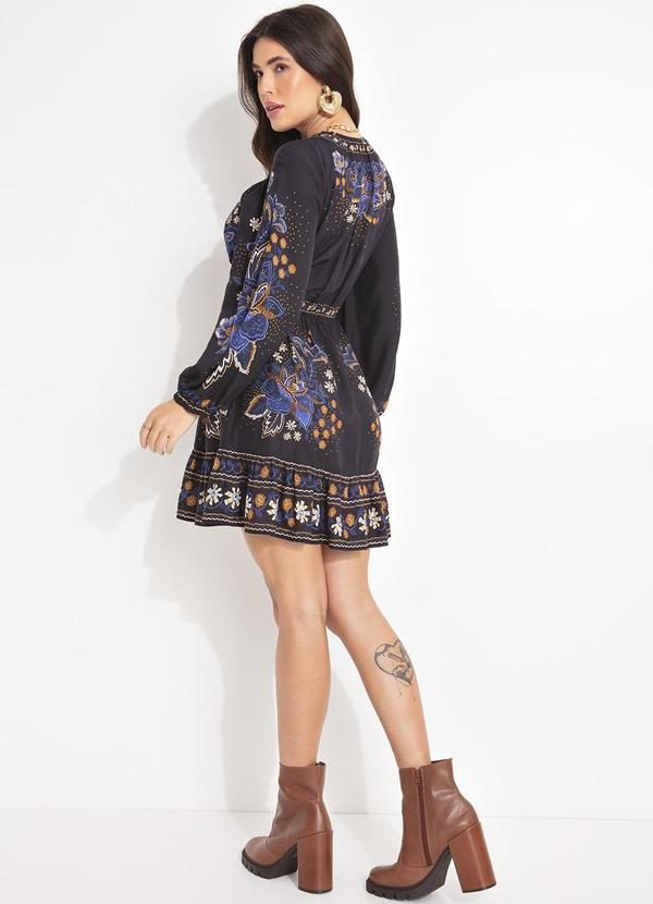 Farm - Vestido Curto Noite Florida Preto 4