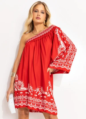 Farm - Vestido Curto Ombro Só Relicário Vermelho - FARM