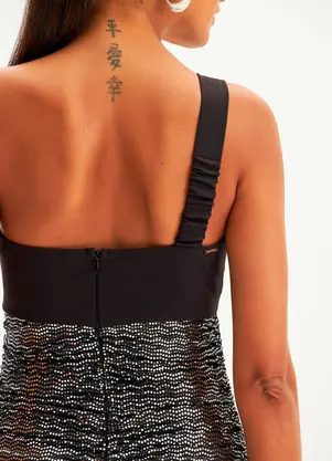 Lança Perfume - Vestido Curto Ombro Unico Preto - LANÇA PERFUME