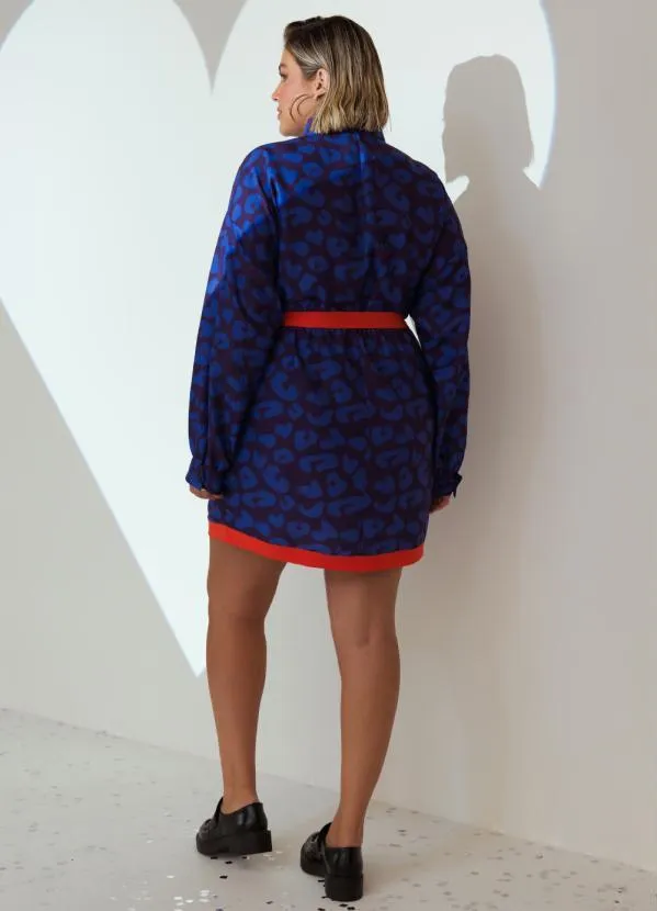 Quintess - Vestido Curto Onça Marinho em Crepe Plano 2