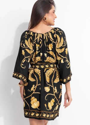 Farm - Vestido Curto Ourinho Tropical Preto - FARM