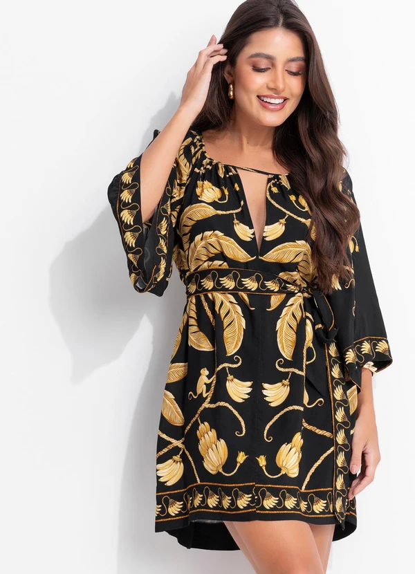 Farm - Vestido Curto Ourinho Tropical Preto 4