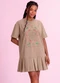Angel - Vestido Curto Pássaros em Piquet Marrom - variação: Marrom