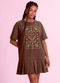 Angel - Vestido Curto Pássaros em Piquet Marrom - variação: Marrom