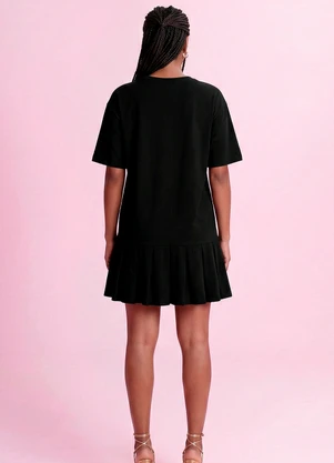Angel - Vestido Curto Pássaros em Piquet Preto - ANGEL