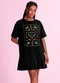 Angel - Vestido Curto Pássaros em Piquet Marrom - variação: Preto