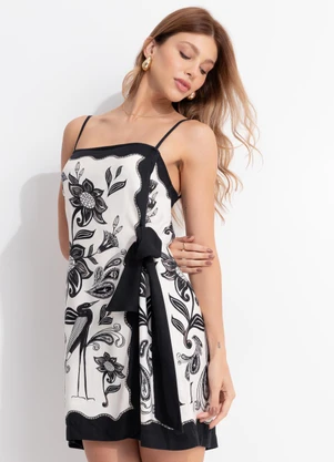 Farm - Vestido Curto Patch Tropical Bege - FARM