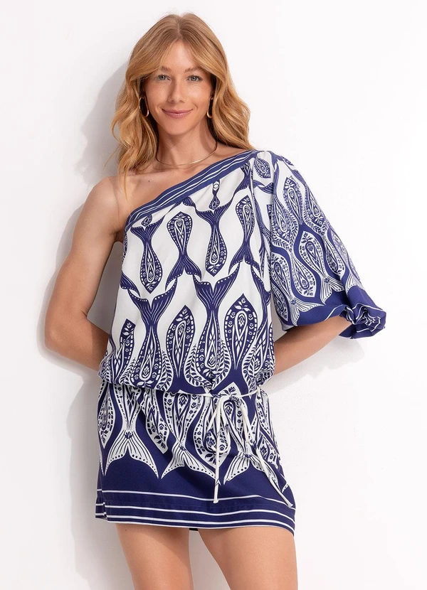 Farm - Vestido Curto Peixe Correnteza Off White