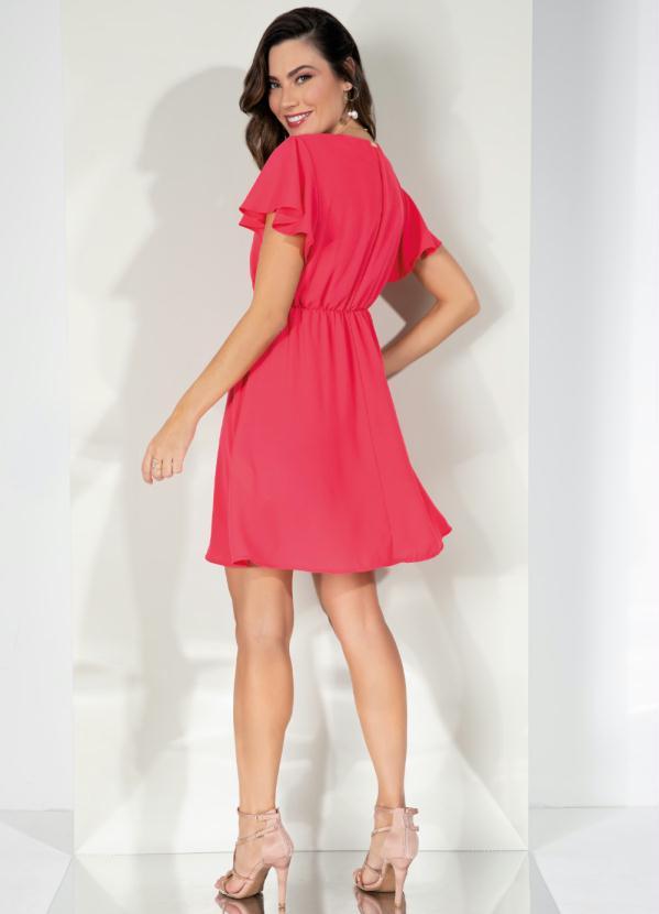 Outlet - Vestido Curto Pink com Decote Transpassado 4