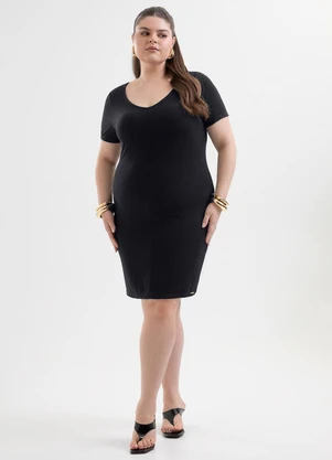 Cativa Plus Size - Vestido Curto Plus Size com Decote V Canelado Pre - CATIVA PLUS SIZE