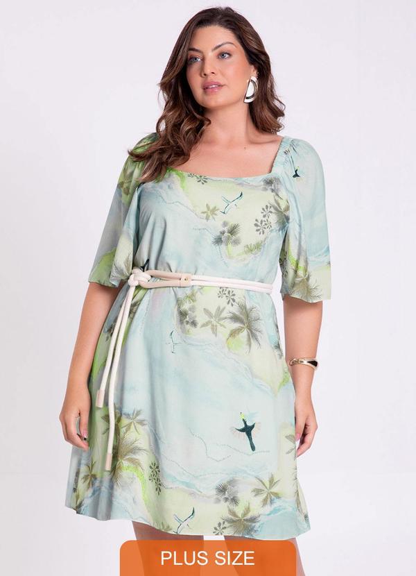 Lunender Mais Mulher - Vestido Curto Plus Size em Viscose Azul