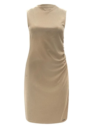 Lunender Mais Mulher - Vestido Curto Plus Size Risca de Giz Bege - LUNENDER MAIS MULHER