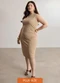 Lunender Mais Mulher - Vestido Curto Plus Size Risca de Giz Bege - variação: Bege