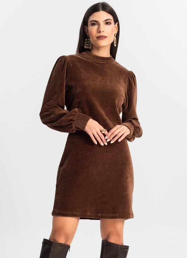 Endless - Vestido Curto Plush Manga Longa Endless Marrom