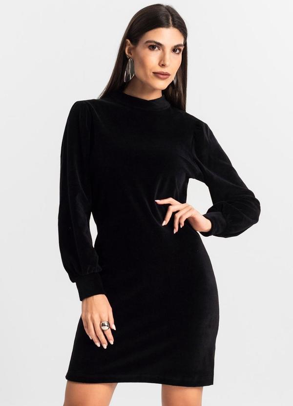Endless - Vestido Curto Plush Manga Longa Preto