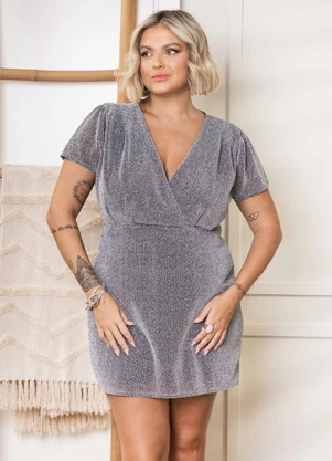 Quintess - Vestido Curto Prata com Brilho - QUINTESS