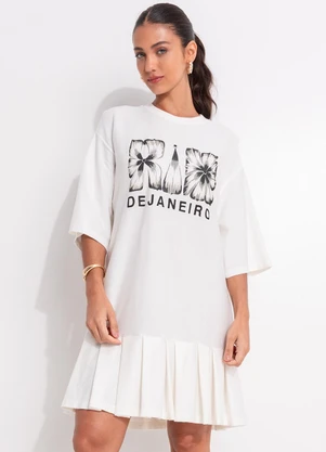 Farm - Vestido Curto Pregas Rio Flor Off White - FARM