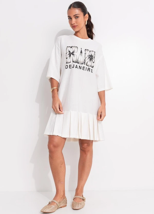 Farm - Vestido Curto Pregas Rio Flor Off White 3