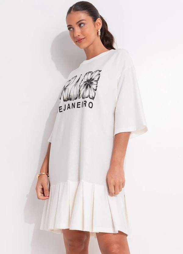 Farm - Vestido Curto Pregas Rio Flor Off White 7