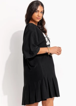 Farm - Vestido Curto Pregas Rio Flor Preto - FARM