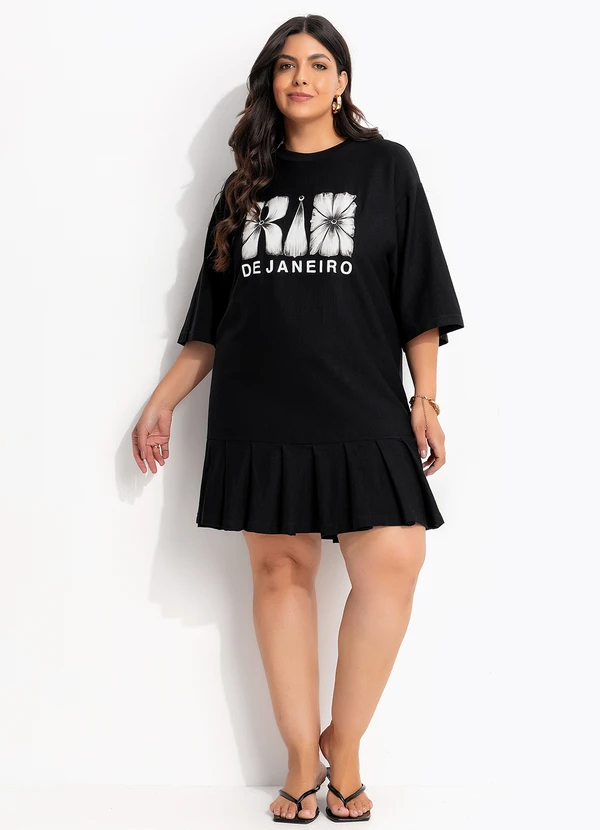Farm - Vestido Curto Pregas Rio Flor Preto 11