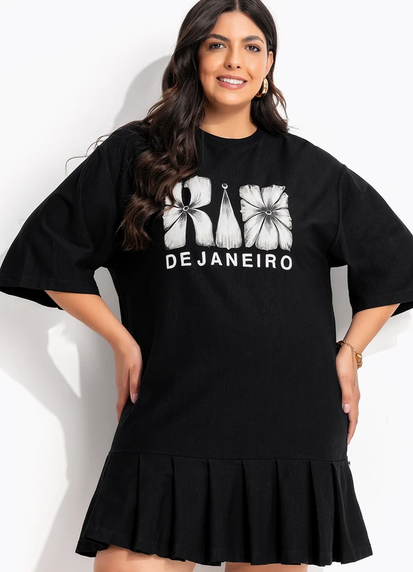 Farm - Vestido Curto Pregas Rio Flor Preto 12