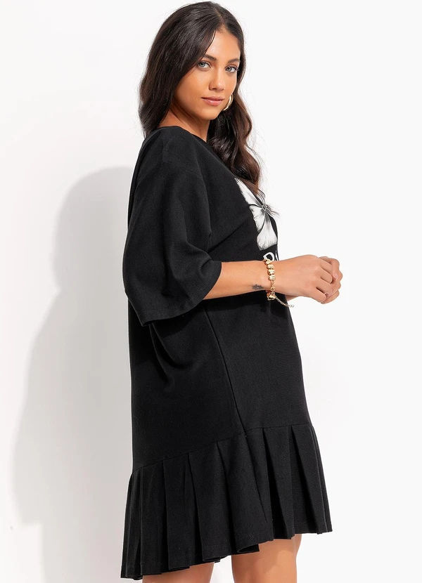 Farm - Vestido Curto Pregas Rio Flor Preto 2