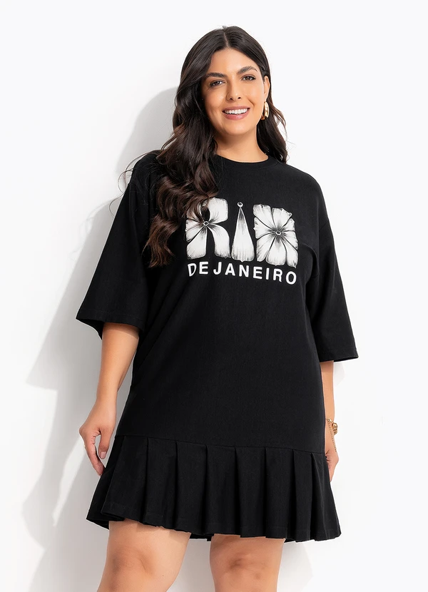 Farm - Vestido Curto Pregas Rio Flor Preto 9