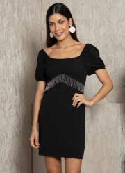 Vestido Curto Preto com Franjas de Metal