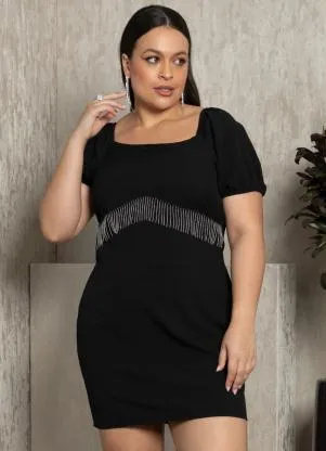 Quintess - Vestido Curto Preto com Franjas de Metal - QUINTESS