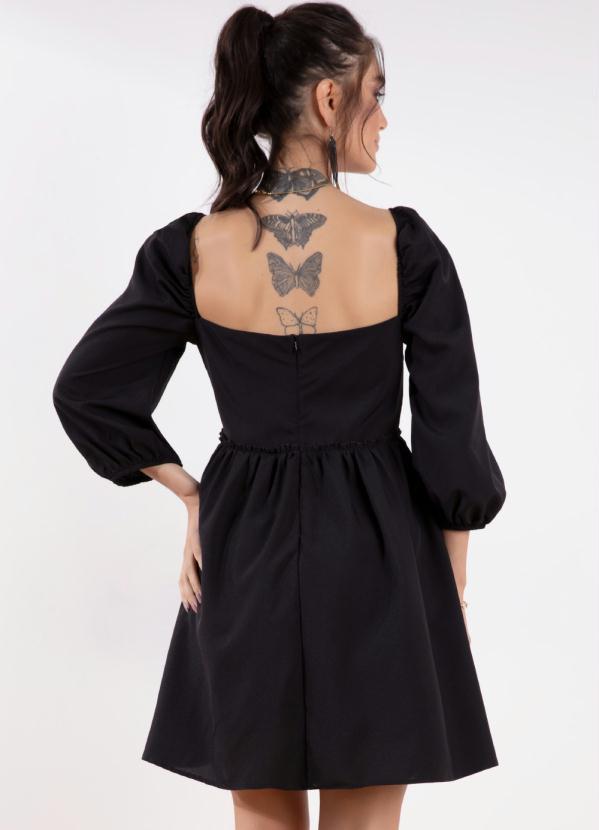 Outlet - Vestido Curto Preto com Mangas Bufantes 5